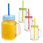 Glass drinking jar w/straw