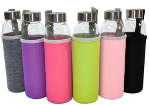 Glass drinking bottle w/sleeve