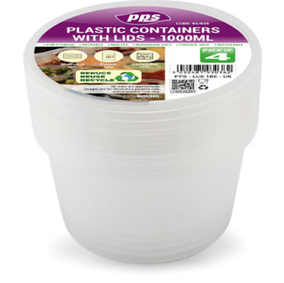 Plastic containers round 1000 ml 5p