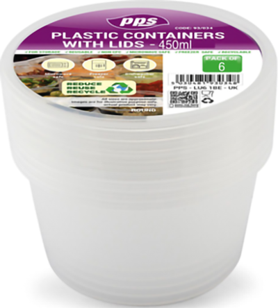 Plastic containers round 450 ml 6p