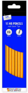 Hb pencils w/ eraser tops 15pk